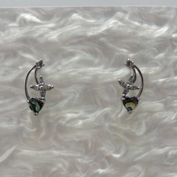 Vintage Eaton Abalone Shell Heart and Flower Stud Earrings - Picture 2 of 6